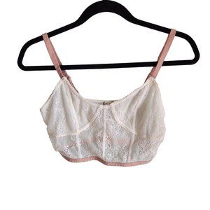 Intimately Free People White Ivory Pink Bralette Bra Small Lace Corset